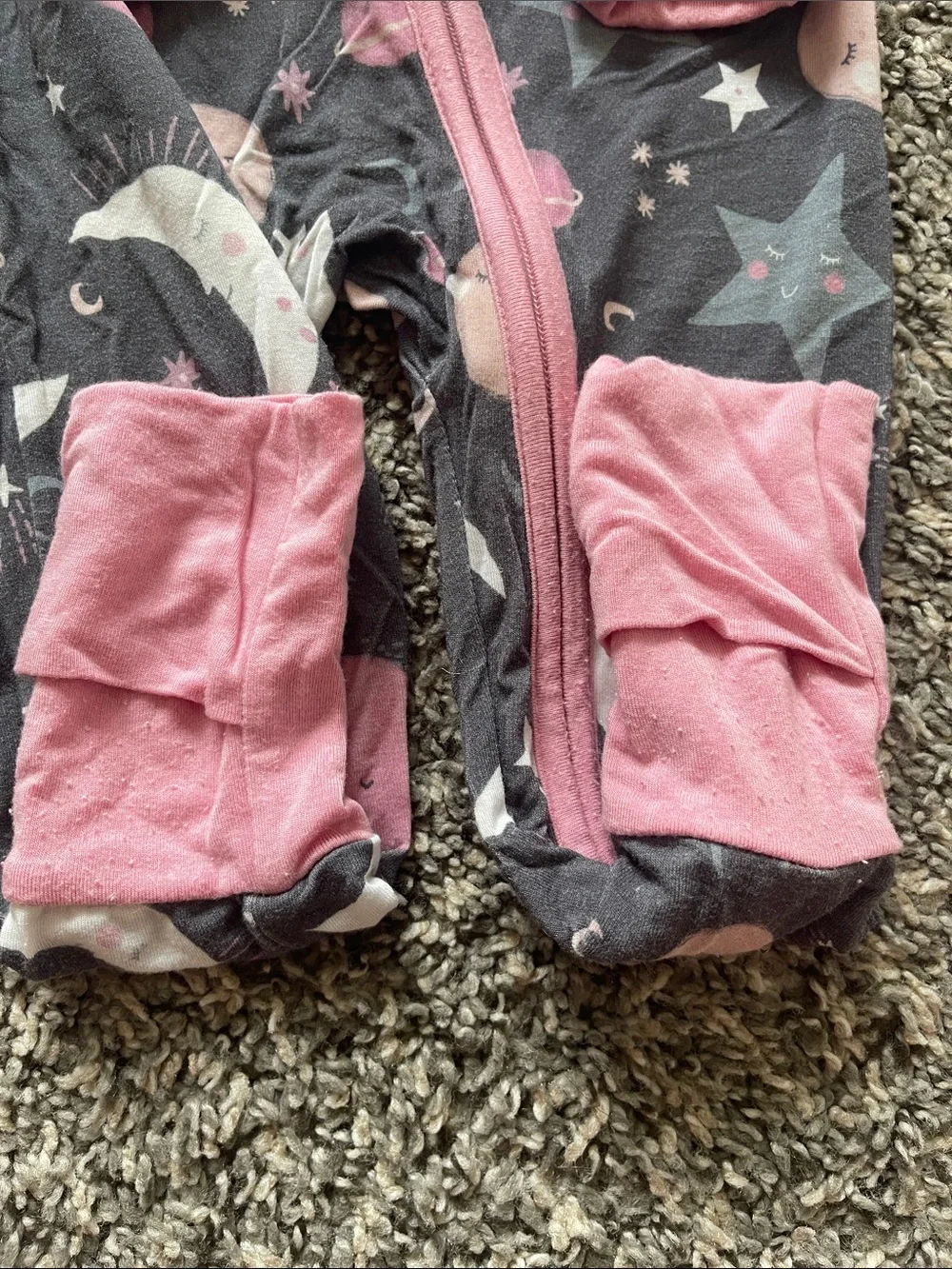 Little Sleepies Pink & Gray Space Moon One-Piece Pajama - Size 3-6 months